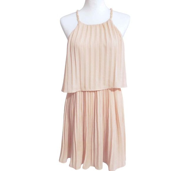 Peach Pleated Dress by Ark & Co. with Tie Back Closure and Beaded tassels Sz L - Picture 3 of 14